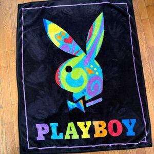 Vintage/Y2K Playboy Bunny Plush Throw Blanket Black Multicolor 60x48